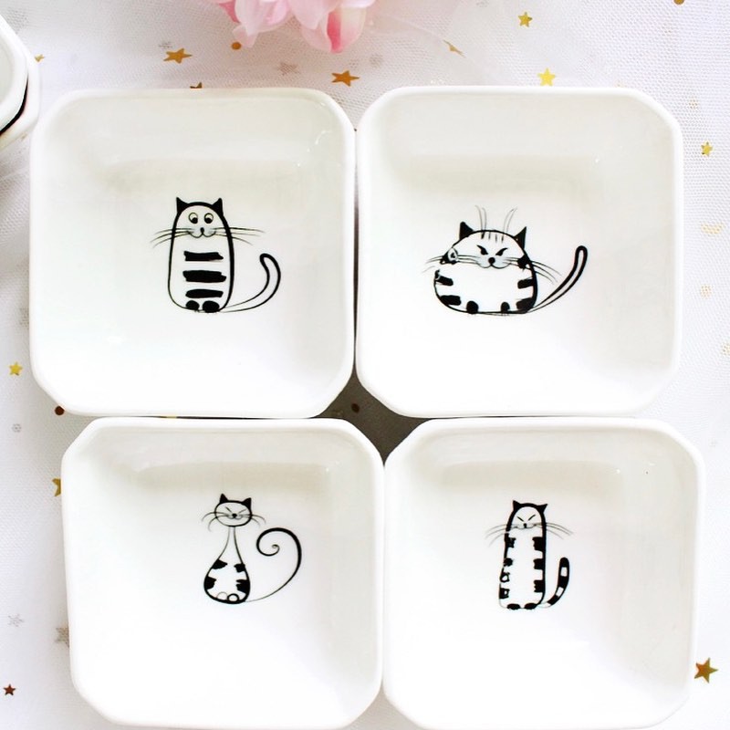MANGKOK SAUS PUTIH KERAMIK IMPOR MOTIF CAT KUCING MEOW LUCU/BOWL KERAMIK