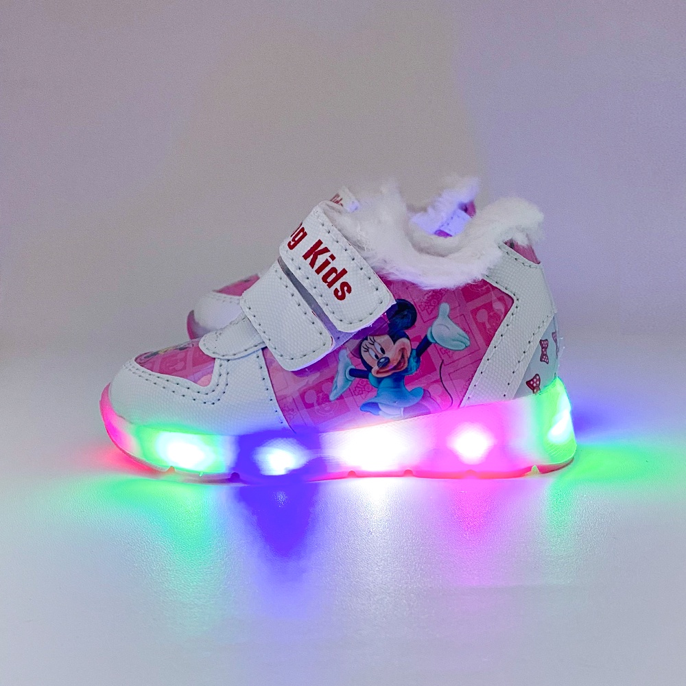 Sepatu Sneakers Anak Perempuan LED Motif Printing MICKEY / Sneakers Anak MENYALA Best Seller