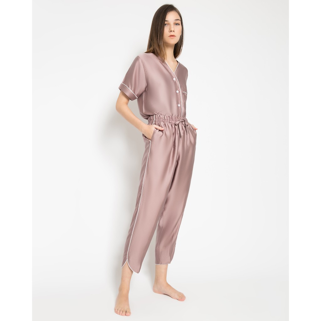 Mauve ORGANIC SILK Non-Collar Pajamas  Set Tencel Piyama-5