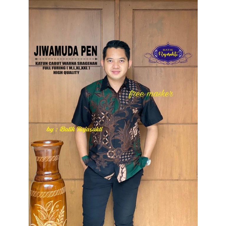 JIWAMUDA HIJAU Batik Solo Pria Kemeja Baju Lengan Pendek Panjang Premium Ekslusif Seragam Rajasakti