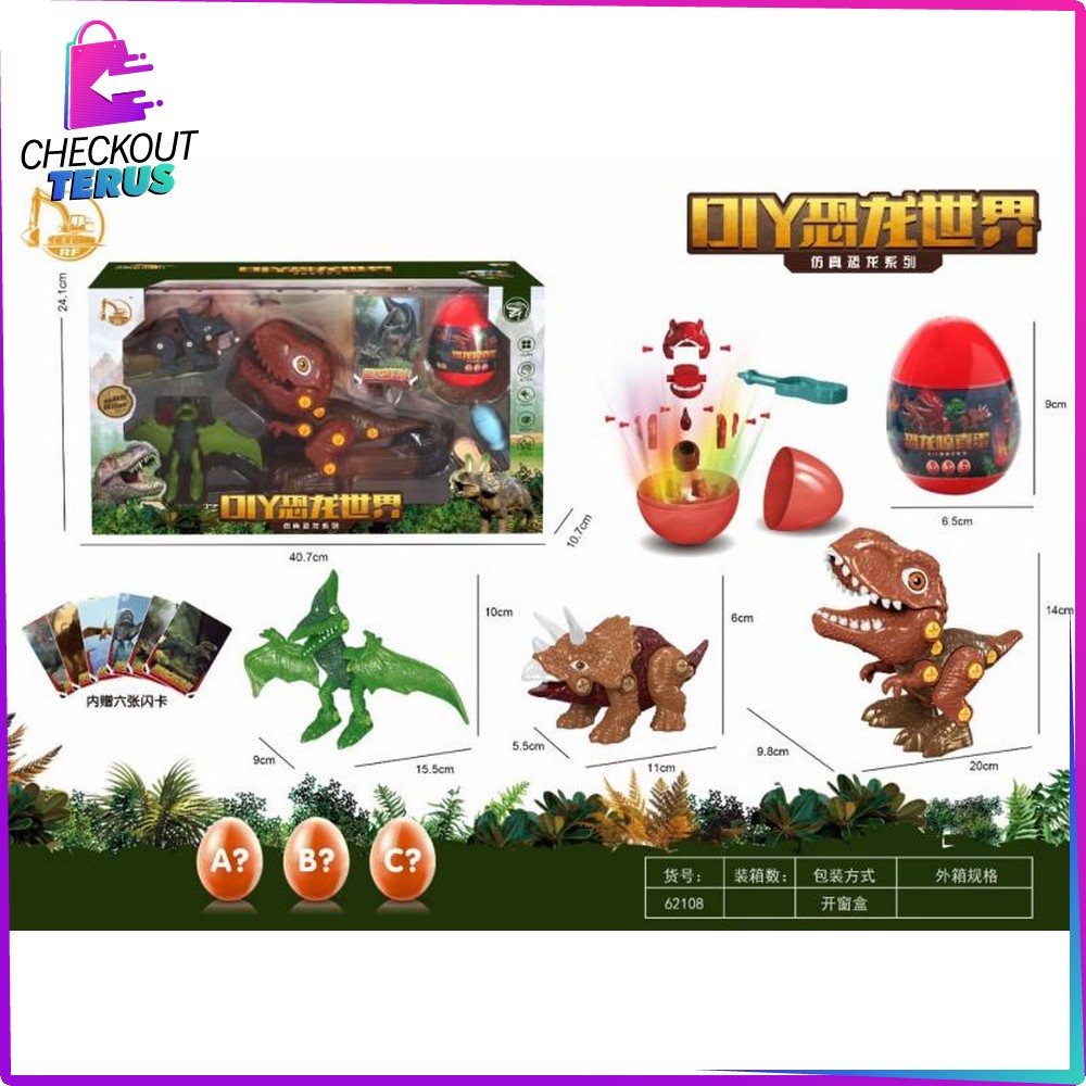 CT M141 Mainan Anak Dinosaurus Set Mainan Bongkar Pasang DIY Mainan Telur Kejutan Dino Trex Anak