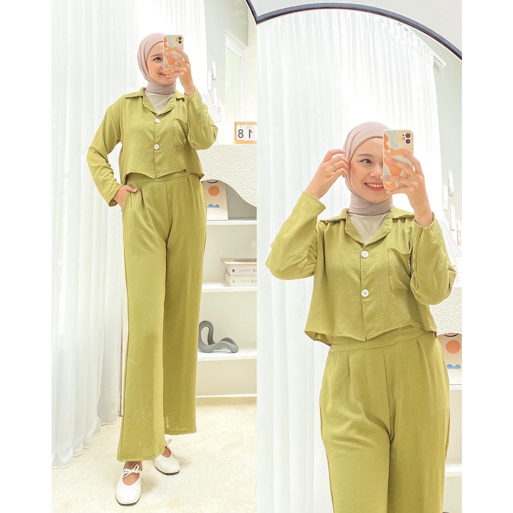 Tq88indonesia Fashion Baju Stelan Wanita Terbaru /  DINA ONE SET / SETELAN KULOT CREPE / Busana Santai Cewek / Ootd / Outfit