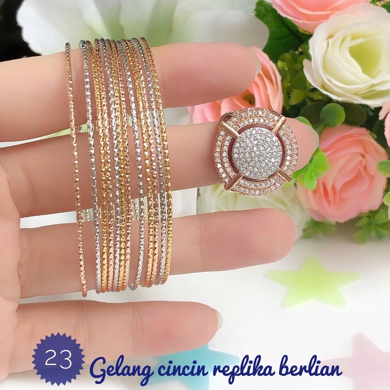 (MEI) TERMURAH Set Perhiasan Xuping Lapis Emas Gelang Keroncong Warna Mix Silver Rose Gold Cincin Be