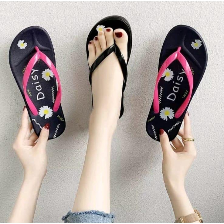 Sandal Jepit Spon Wanita Korea Motif Daisy | Sandal Cewe