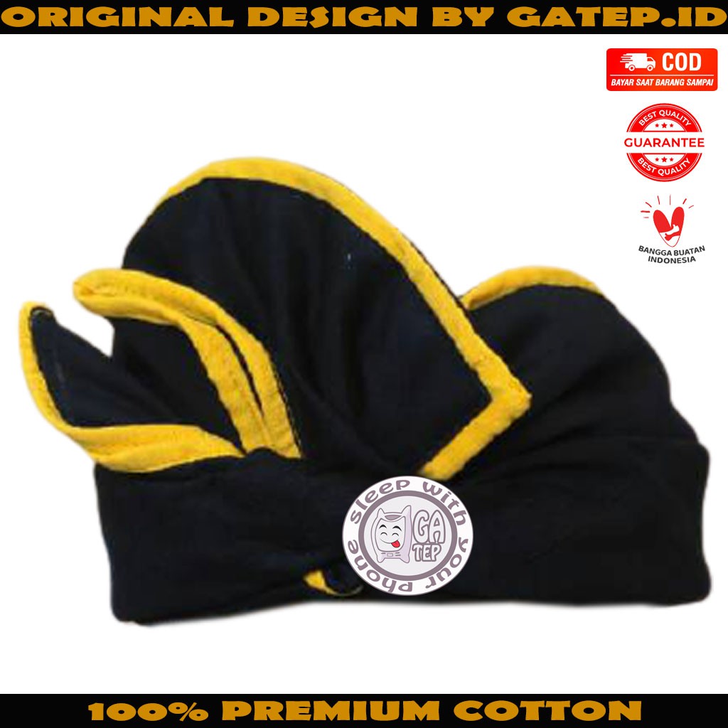 Udeng Bali Hitam Polos Lis Kuning Setengah Jadi / Ikat Kepala Bali / Topi Bali / Blangkon Bali