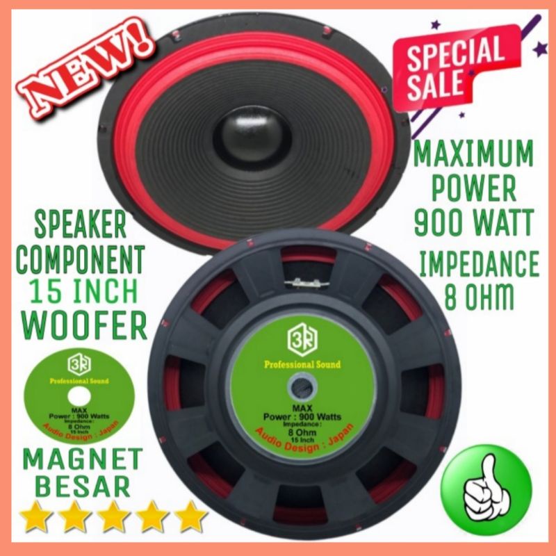 Speaker Component 3R 15 Inch Merah Woofer Magnet Besar 900 Watt 8 Ohm