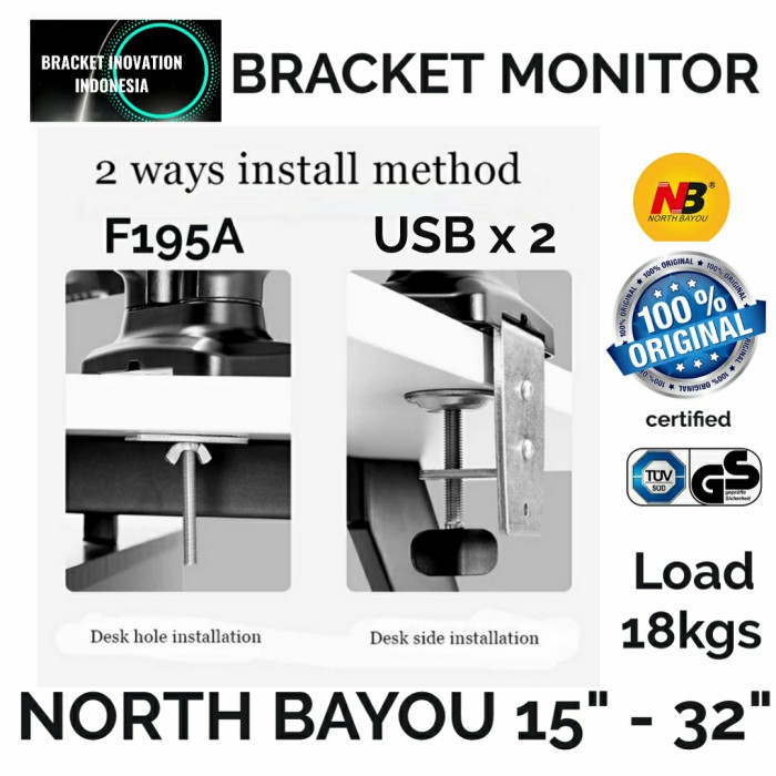 Bracket dual monitor 15 - 32 inch North Bayou NB F195A Full Motion