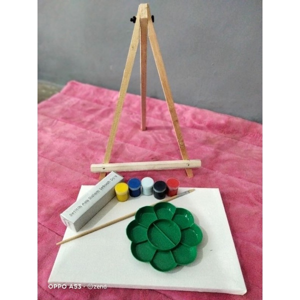 

kanvas lukis 30x20 kumplit cat acrlyk+kuas+palet+easel