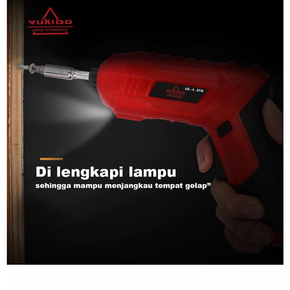 Yukido Mesin Bor Obeng Cordless Screwdriver Full Set Toolkit 4.8V