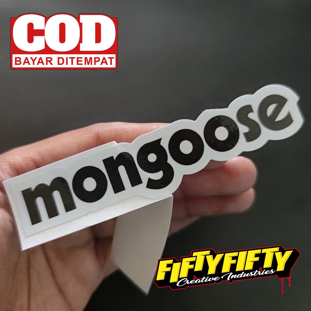 Stiker Print Cut MONGOOSE Stiker Printing Laminasi Glossy Tahan Air Stiker Motor Mobil Helm Sudah Membentuk Pola Desain