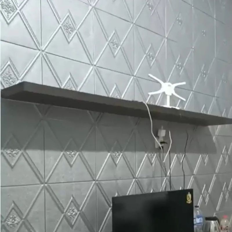 wallpaper sticker foam 3D permukaan timbul motif wave abu modern