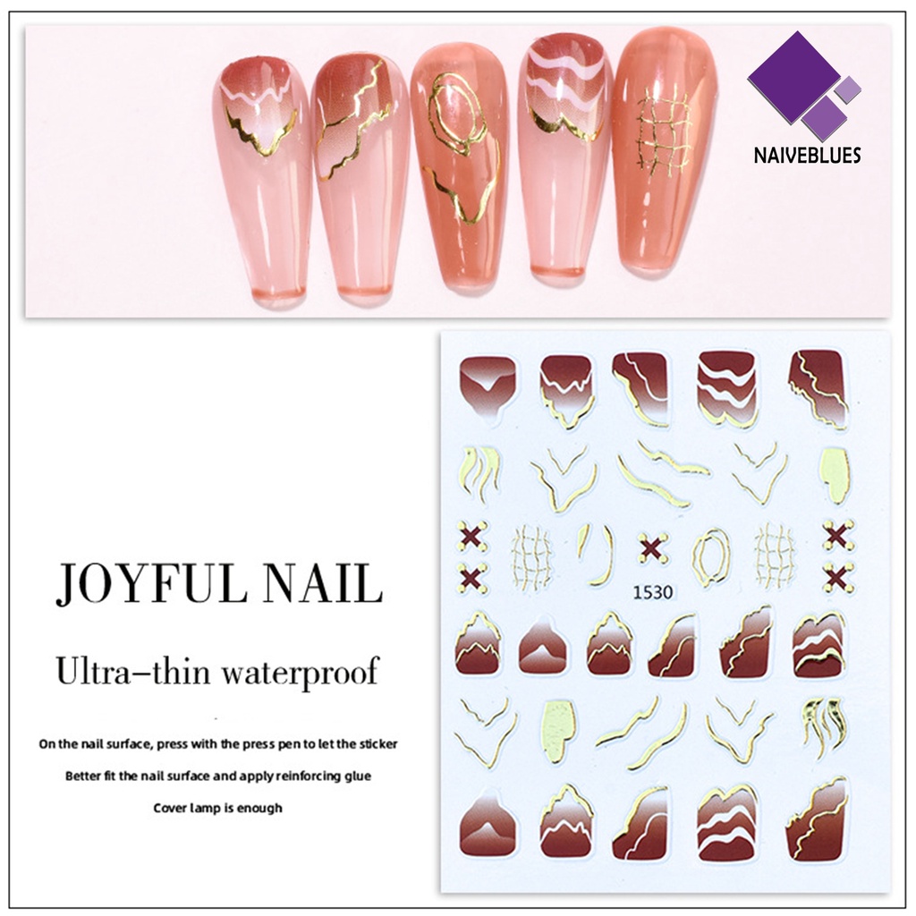 Naiveblue &gt; Stiker Kuku 3D Ultra Tipis Motif Geometri Untuk Dekorasi Nail Art / Manicure