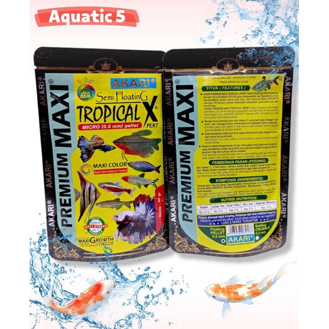 Makanan ikan hias guppy tetra chiclid AKARI AA PREMIUM MAXI TROPICAL 40GR