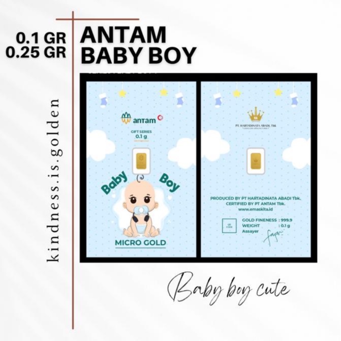 Baby Boy Cute - Antam Gold Newborn Series Kado Emas Kelahiran Bayi Perempuan 0,1 Gram 0,25 Gram