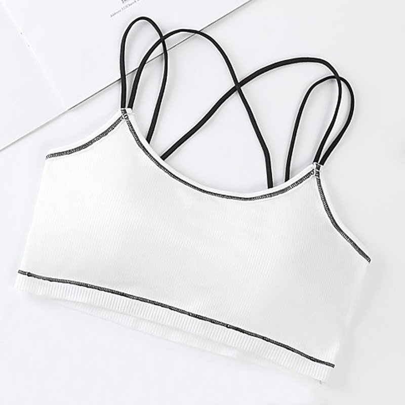 VS - BRA ONLY - Tank Top Crop Bralette Motif Garis Bra Sport Wanita Import Model Silang Warna Warni Tanpa Kawat Bergaya Sexy Korea 0012