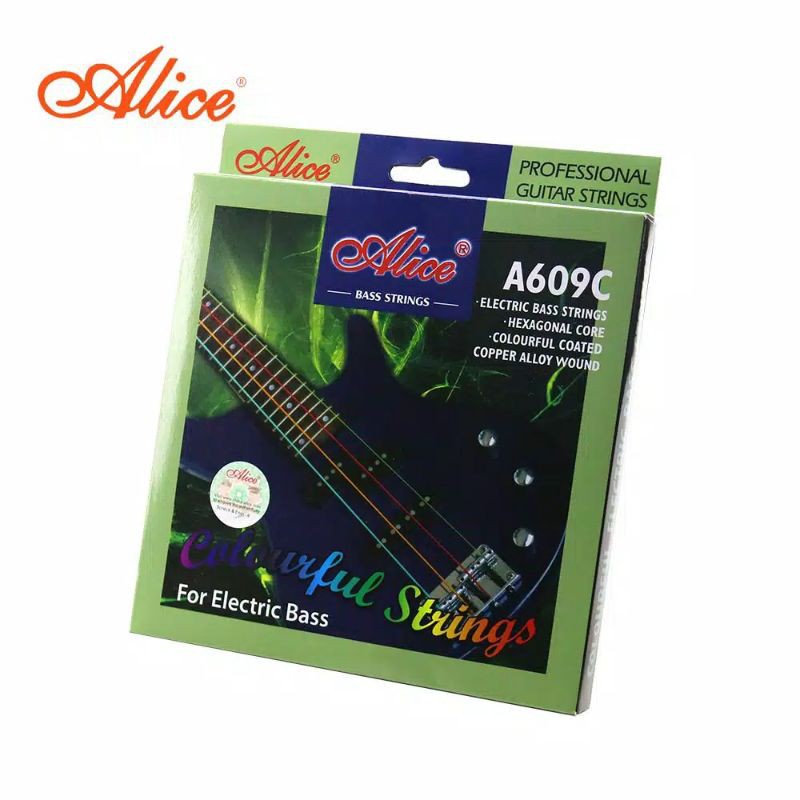 Senar Bass Alice A609C Colorful Elektrik 4 String Set Pelangi Warna Warni 0.40