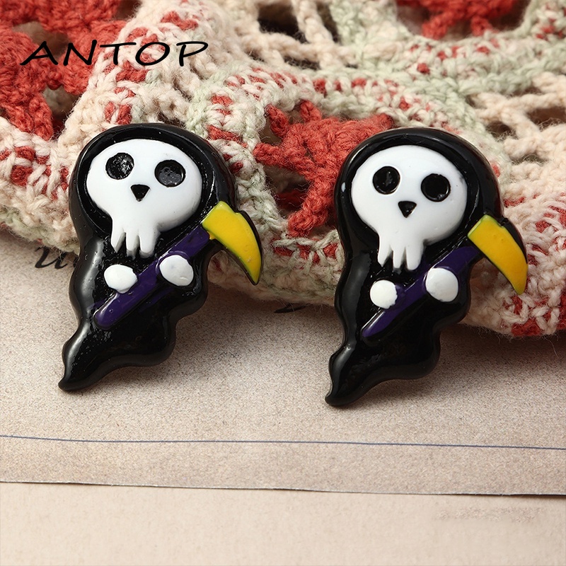 Horror Lucu Halloween Anting-Anting Tengkorak Labu Grim Reaper Horor Suasana Kancing Telinga Perhiasan Aksesoris ANTOP