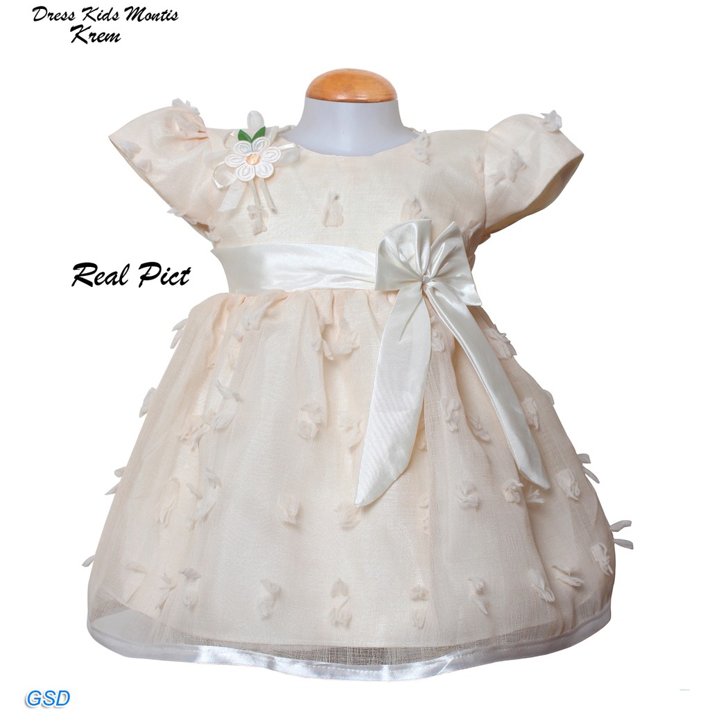 Dress Kids Montis/Dress Bayi Brukat Kupu-Kupu/Brukat Bayi Sifon Motif Pita Murah