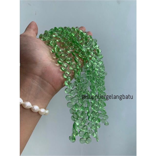 batu tetes air mata 10mm SOFT GREEN QUARTZ hijau muda LUBANG SAMPING