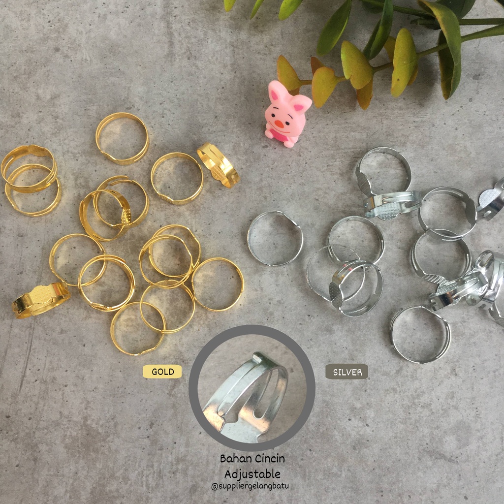 Bahan rangka ring Cincin Adjustable Warna Gold / Silver emban eceran