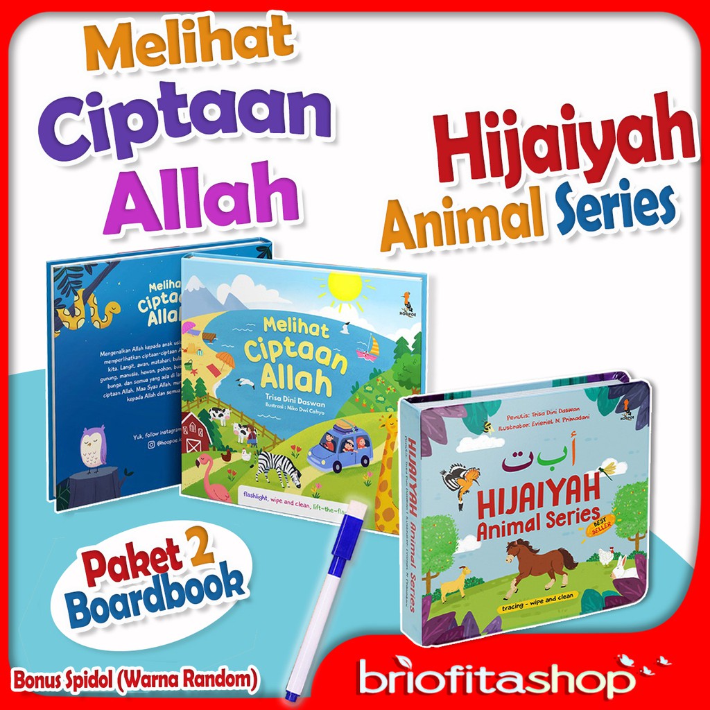 Buku Cerita Anak Paket Boardbook Melihat Ciptaan Allah dan Hijaiyah Animal Series Hoopoe