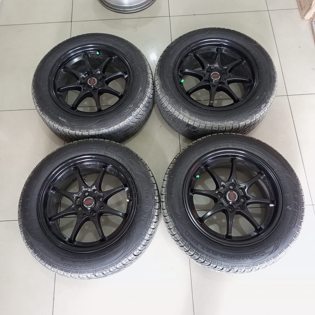 Velg Mobil Bekas HSR CE28 Ring 15 Lebar 7 Hole 4X100 4X114,3 BLACK + BAN GT-RADIAL 195 60 R15 Untuk 