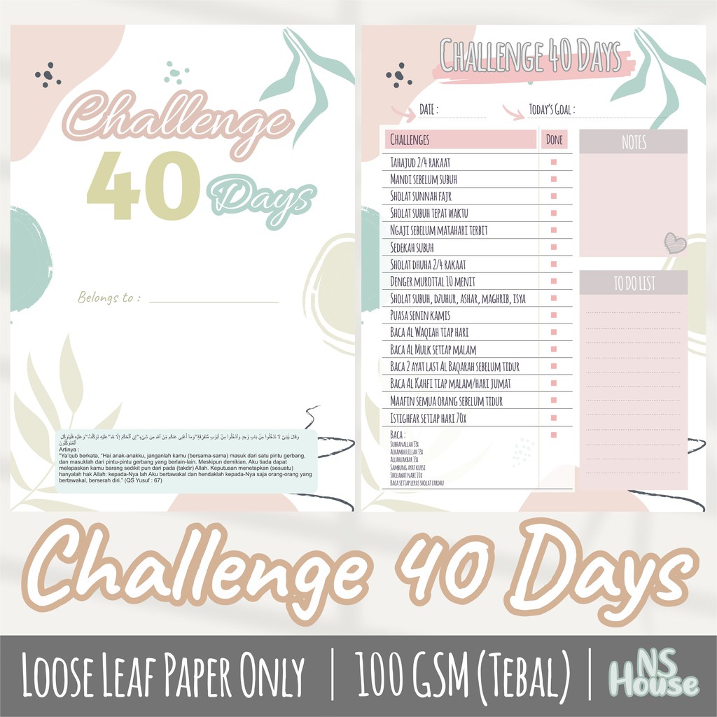 

Challenge 40 days - Binder Loose Leaf A5 & B5 - Simple Design