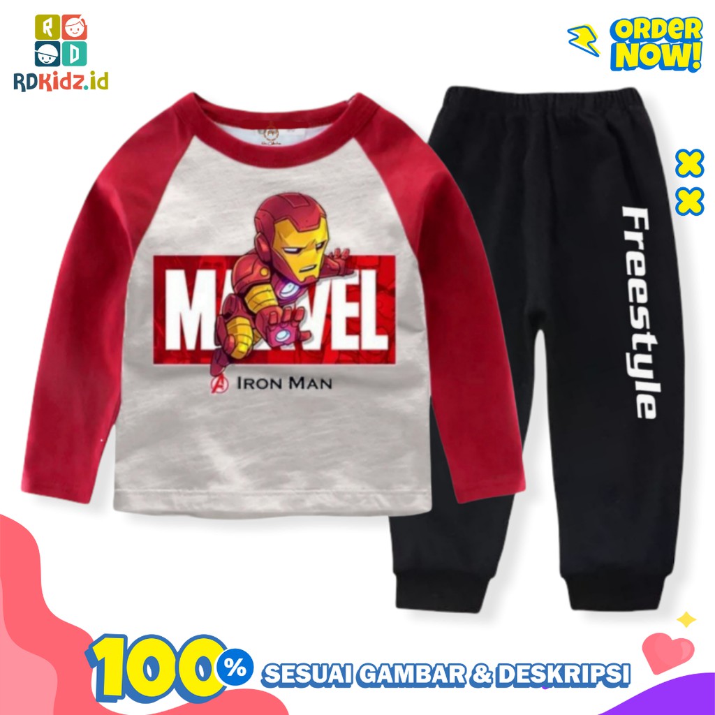 Rdkidzid Set Panjang Anak Laki / Setelan Panjang Anak Laki Laki / Set Panjang Anak Cowok Motif IRONman