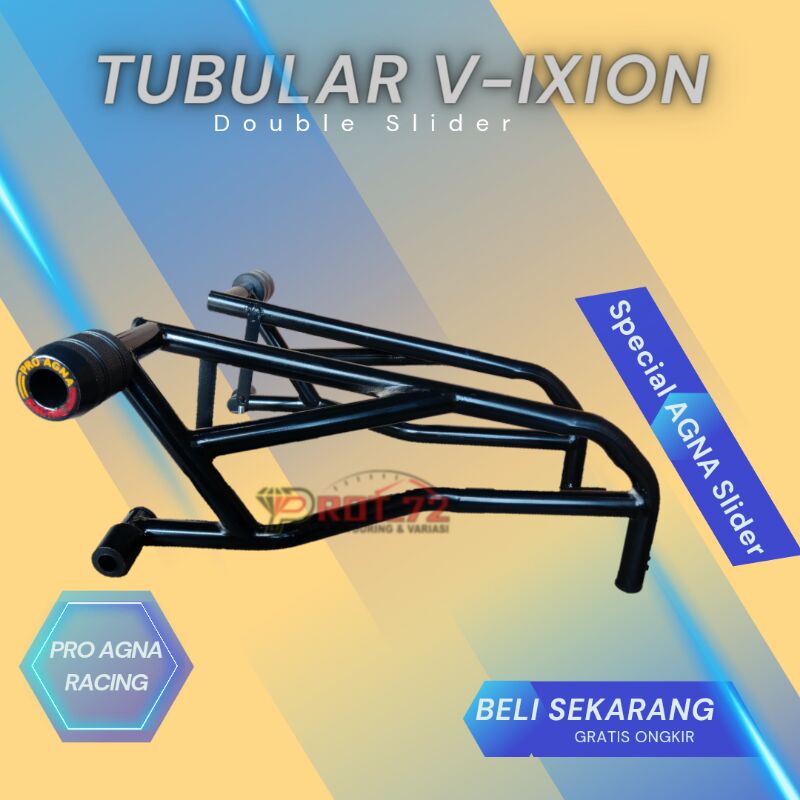 Tubular Crashbar VIXION Old New V-IXION Model Double Slider Plus Jalu Agna Full Hitam