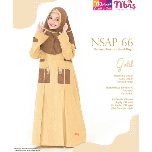 Gamis Anak Sarimbit Keluarga Nibras 66 Gold / Nsap 66 Gold / Gamis Anak Nibras Set Hijab