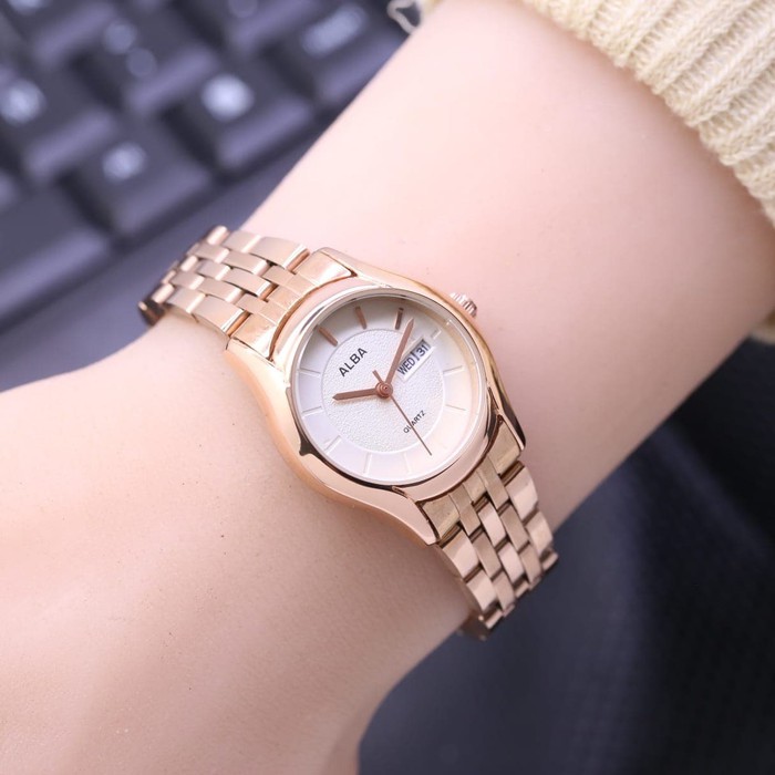 JAM TANGAN WANITA ALBA RANTAI PREMIUM TANGGAL HARI AKTIF