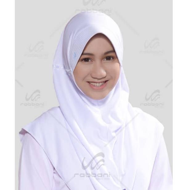 (PROMO 9D874) Jilbab Hijab Serut Pita Sekolah RABBANI KW Bahan Kaos SD SMP SMA Putih Coklat Pramuka 
