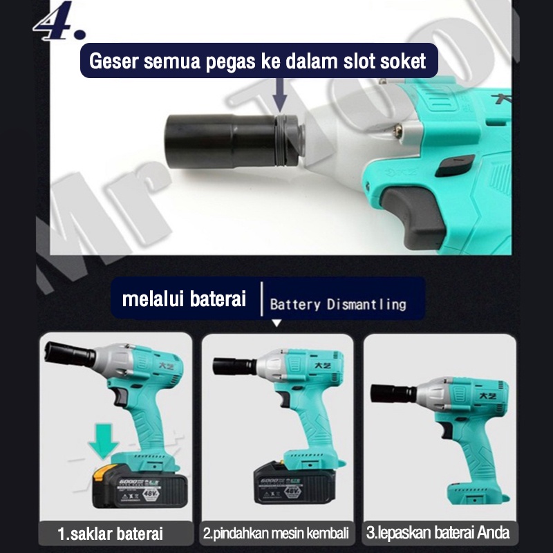 Reaim 288V Cordless Impact wrench 2 baterai cordless mesin pembuka baut ban bor set impak buka motor mesin bor untuk baut mobil