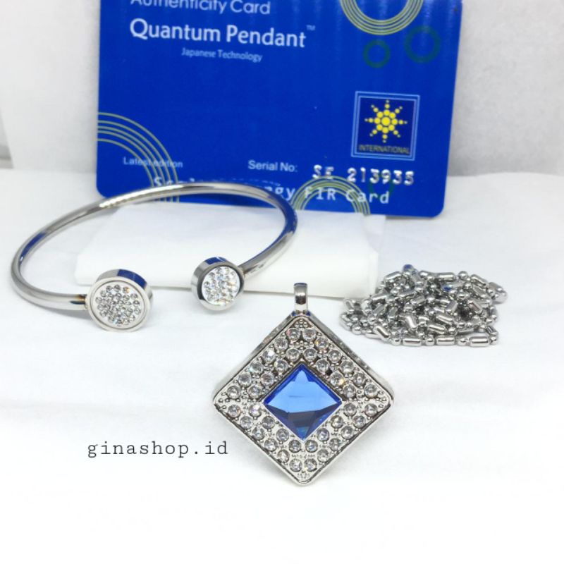 (TERLARIS)SATUSET KALUNG QUANTUM PENDANT KESEHATAN PERMATA BIRU+GELANG BIO MAGNETIC BISA COD✅