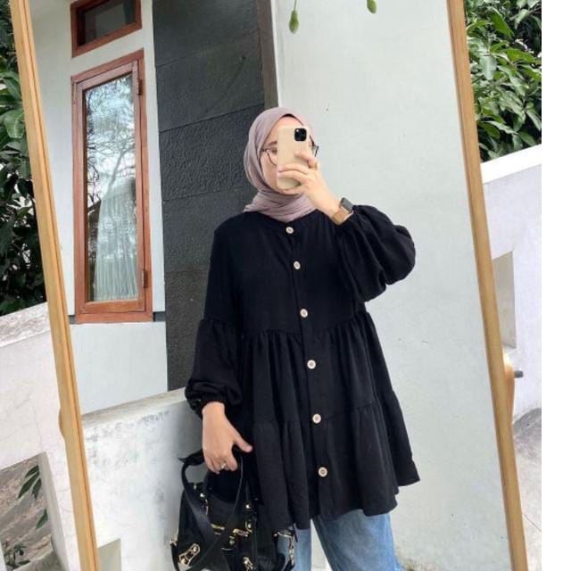 Kemeja Wanita Popita Tunik Bahan Crincle Airflow Full Best Seller