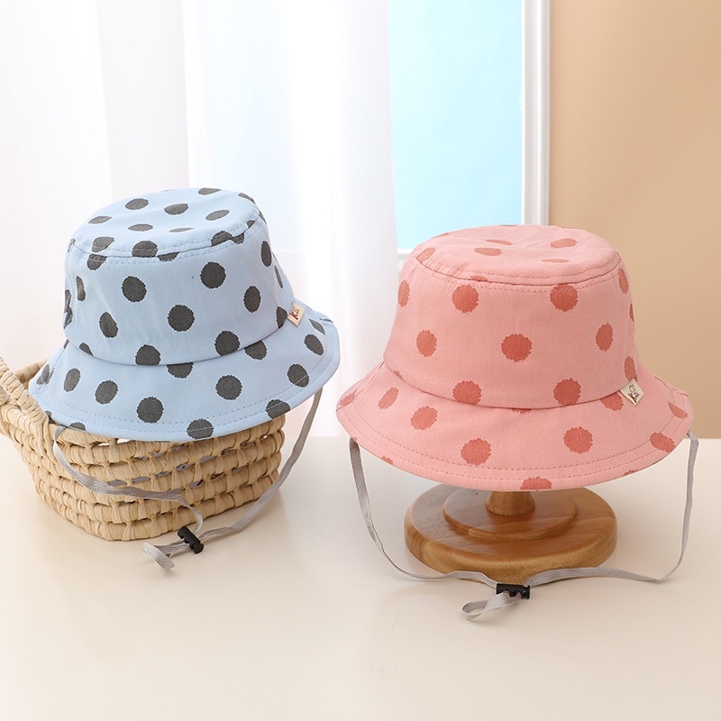 2 3 4 tahun Topi Bucket Anak Laki Laki Anak Perempuan Import Model Dots Dengan Tali