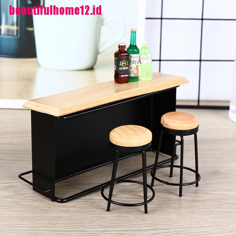 【beautifulhome12.id】3Pcs/set Dollhouse Miniature Bar Counter Stool Mini Kitchen Furniture Toys