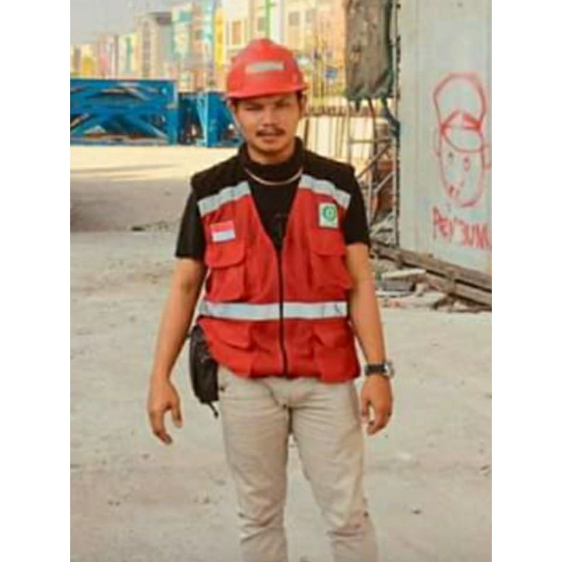 ROMPI SAFETY FREE LOGO K3 BENDERA BAHAN DRILL MERAH KOMBINASI HITAM RESLETING 4 KANTONG SAKU  HSE