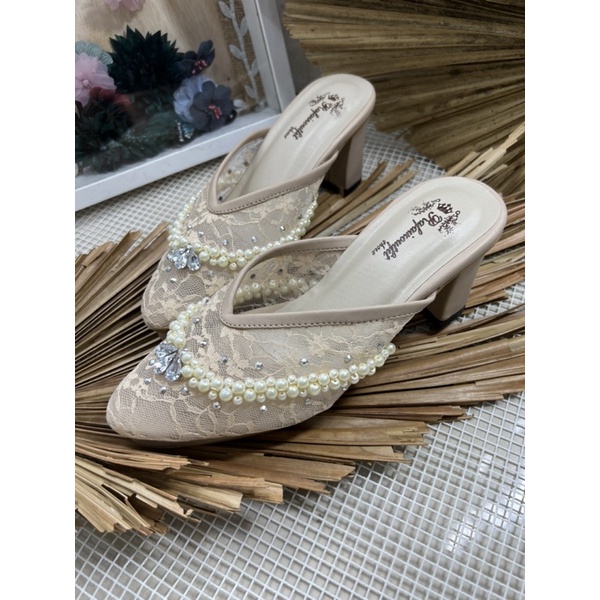 sepatu wanita sepatu wedding v mozza cream tinggi 7cm tahu