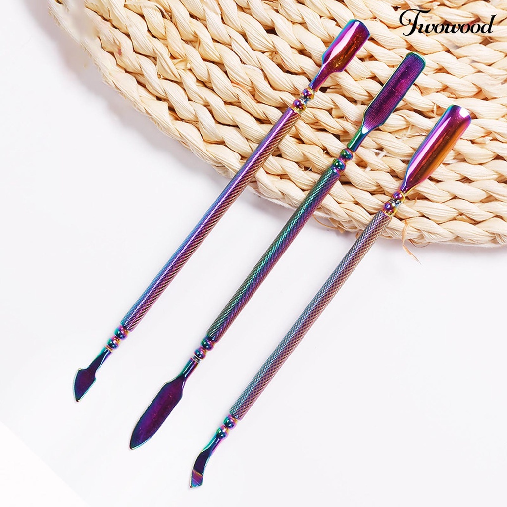3pcs / Set Alat Pengupas Kuku Dua Sisi Bahan Stainless Steel Tahan Karat Untuk Manicure