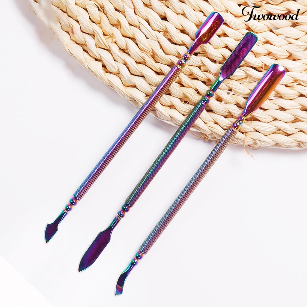 3pcs / Set Alat Pengupas Kuku Dua Sisi Bahan Stainless Steel Tahan Karat Untuk Manicure