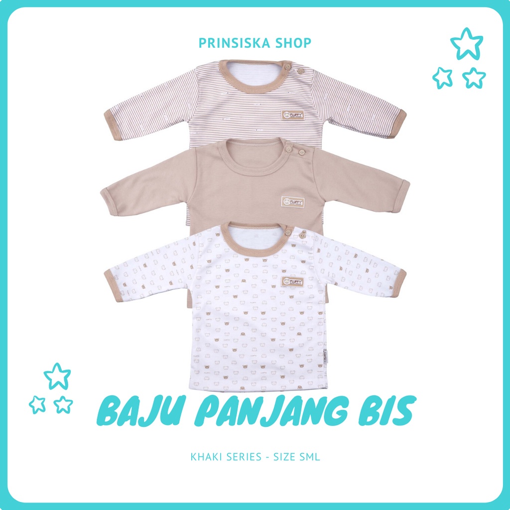 Jual Fluffy Baju Bayi Baby Kaos Oblong Panjang Polos Garis Bear Khaki