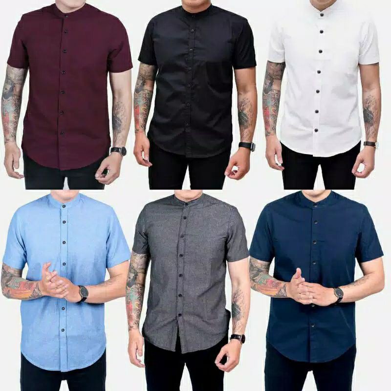 KEMEJA PRIA BOYI TOP MAN LENGAN PENDEK KASUAL FORMAL KERJA PUTIH HITAM NAVY GREY WARNA WHITE