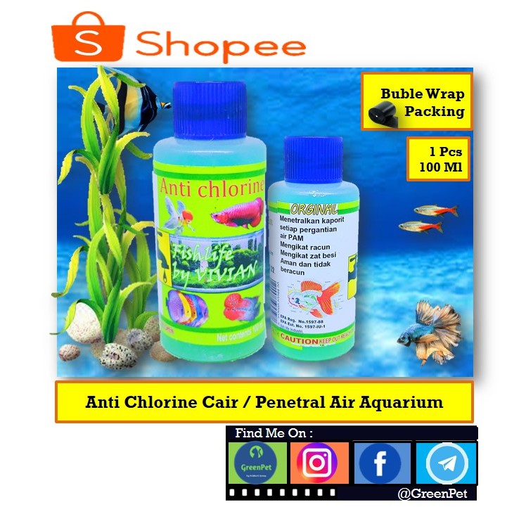 Toko Semar - ANTI CHLORINE Cair Aquarium Aquascape 100 ml by VIVIAN | Anti Chlorine Cair