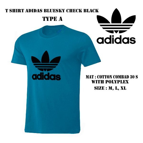 t- Shirt adidas type A biru muda check hitam . kaos baju distro adidas Distro Sport Kaos Lari Run