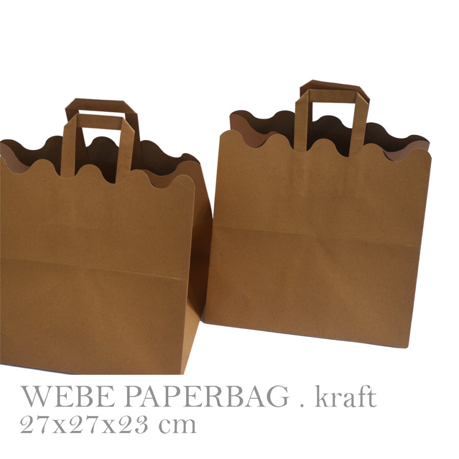 

[HARGA 10PCS] WAVY PAPER BAG nasi kotak / dus nasi, 27x27x23 cm : Kraft liner 200gr