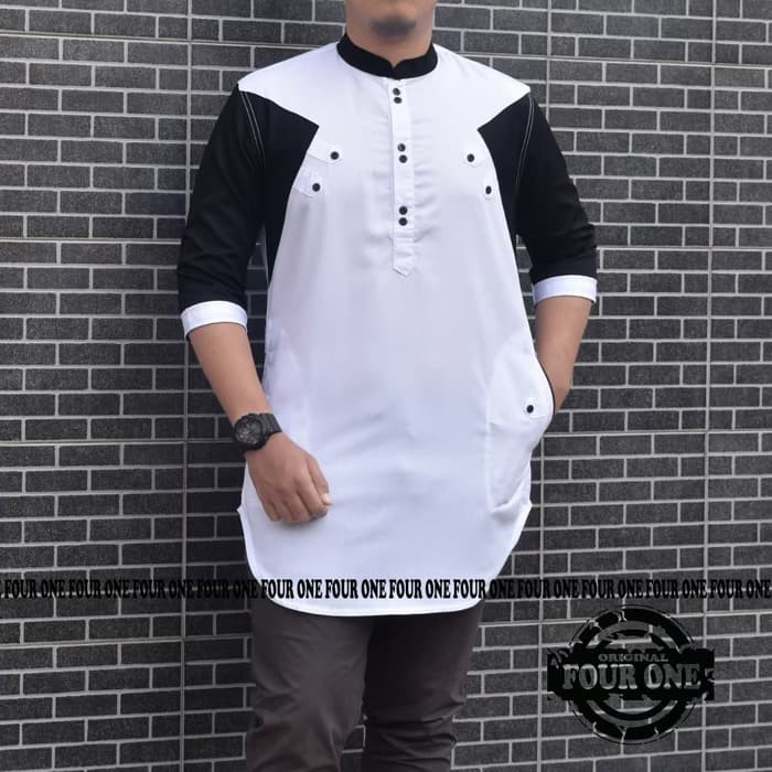 Order Langsung baju gamis pria warna hitam/Qurta koko pakistan pria - Putih Berkualitas