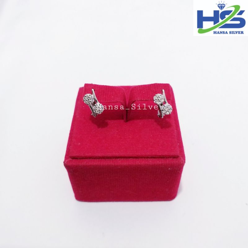 Anting Perak Asli Silver 925 Lapis Emas Putih Model Jepit Bulat - Anting Wanita Anti Karat