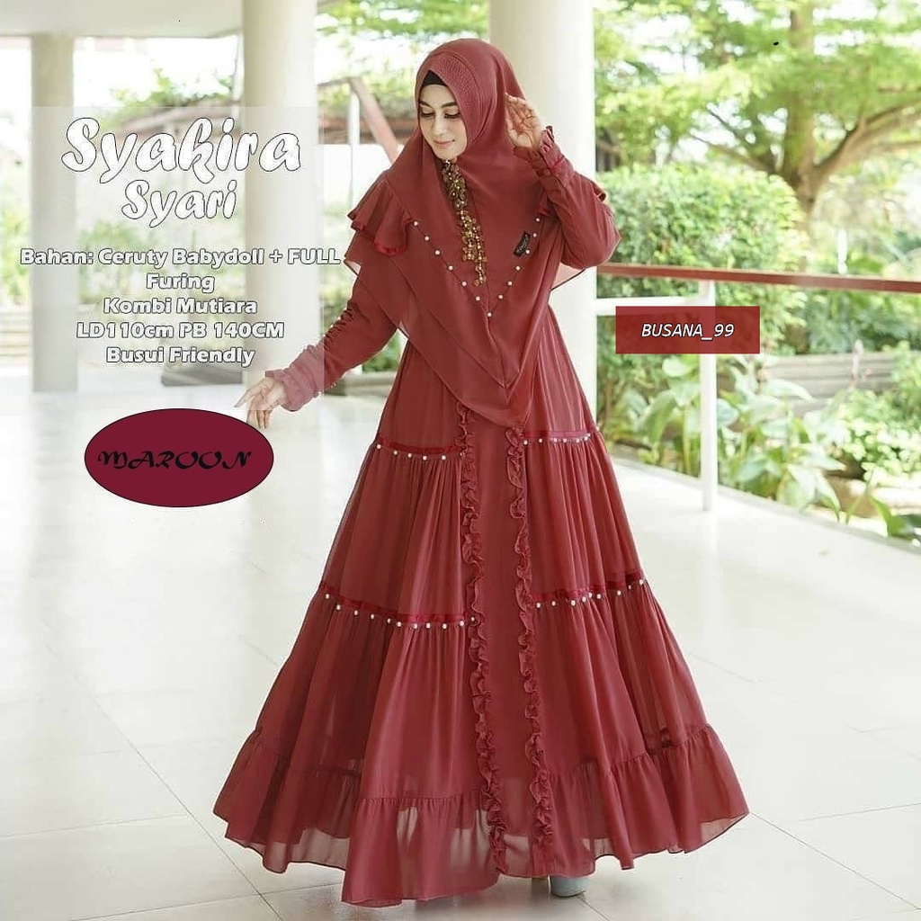 BUSANA_99 [ TERMURAH ] SYAKIRA Gamis SYARI Set Khimar / Gamis Syari Free Hijab / Gamis Hijab Busui /