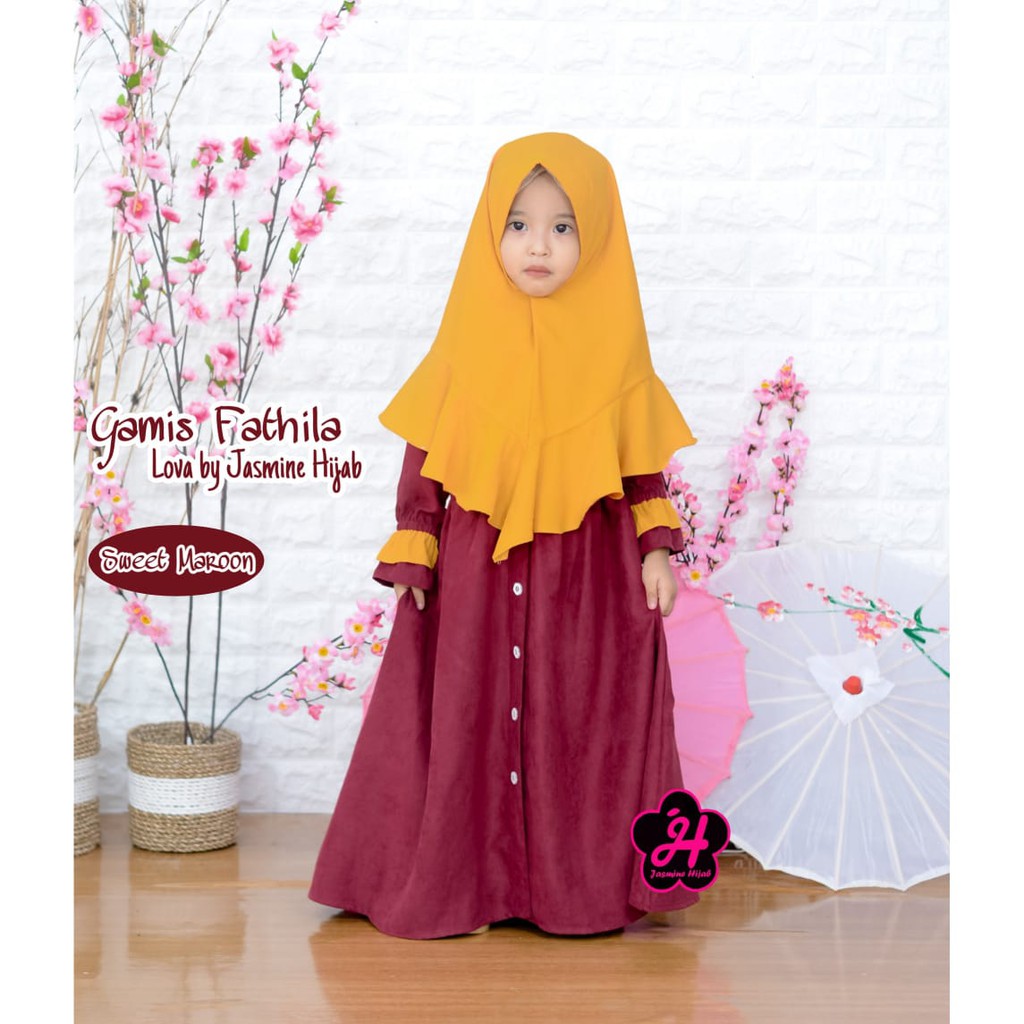 Gamis Anak Set Zea Terbaru Fathila Sweet Maroon